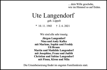Traueranzeige von Ute Langendorf von vrm-trauer