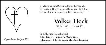 Traueranzeige von Volker Hock von vrm-trauer