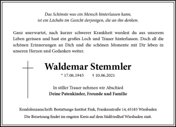 Traueranzeige von Waldemar Stemmler von vrm-trauer