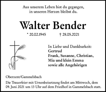 Traueranzeige von Walter Bender von vrm-trauer