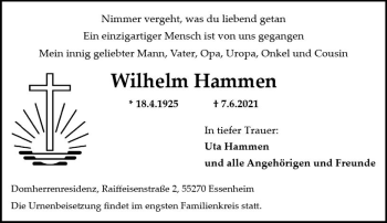 Traueranzeige von Wilhelm Hammen von vrm-trauer