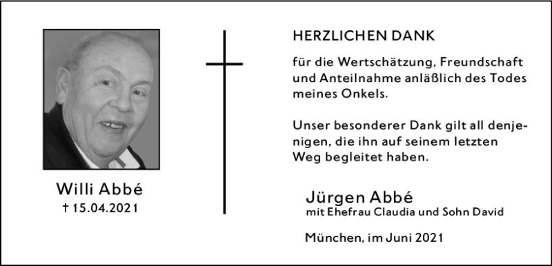  Traueranzeige für Willi Abbe vom 05.06.2021 aus vrm-trauer