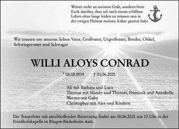 Traueranzeige von Willi Aloys Conrad von vrm-trauer
