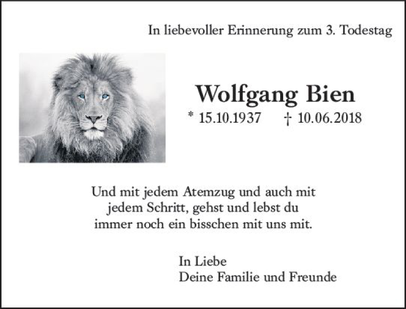  Traueranzeige für Wolfgang Bien vom 10.06.2021 aus vrm-trauer