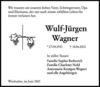 Traueranzeige von Wulf-Jürgen Wagner von vrm-trauer