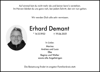 Traueranzeige von Erhard Demant von VRM Tageszeitungen