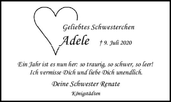 Traueranzeige von Adele Schydlowski von vrm-trauer