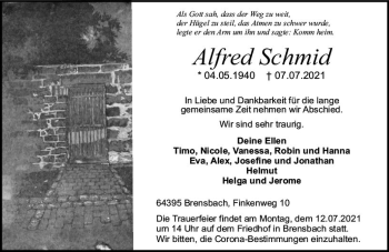 Traueranzeige von Alfred Schmid von vrm-trauer