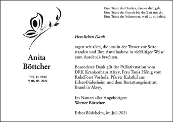 Traueranzeige von Anita Böttcher von vrm-trauer