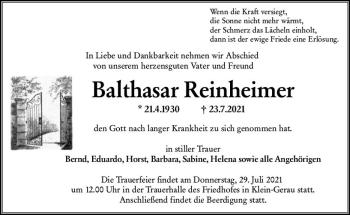 Traueranzeige von Balthasar Reinheimer von vrm-trauer
