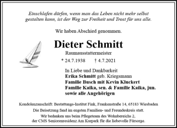 Traueranzeige von Dieter Schmitt von vrm-trauer