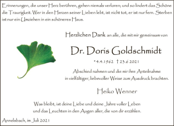Traueranzeige von Doris Goldschmidt von vrm-trauer