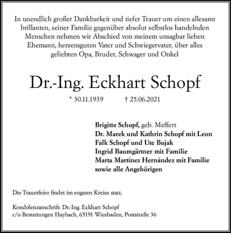  Traueranzeige für Eckhart Schopf vom 03.07.2021 aus vrm-trauer