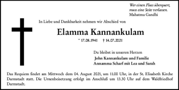 Traueranzeige von Elamma Kannankulam von vrm-trauer