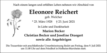 Traueranzeige von Eleonore Reichert von vrm-trauer