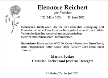 Traueranzeige von Eleonore Reichert von vrm-trauer