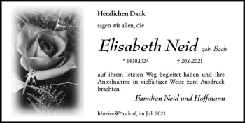 Traueranzeige von Elisabeth Neid von vrm-trauer