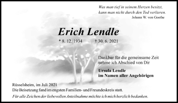 Traueranzeige von Erich Lendle von vrm-trauer