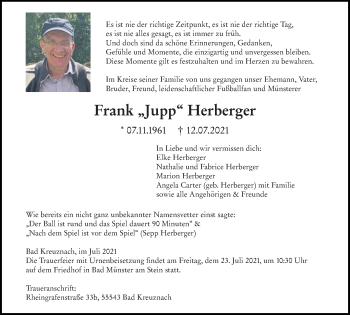 Traueranzeige von Frank Herberger von vrm-trauer