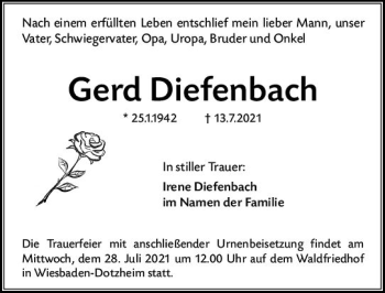 Traueranzeige von Gerd Diefenbach von vrm-trauer