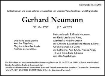 Traueranzeige von Gerhard Neumann von vrm-trauer