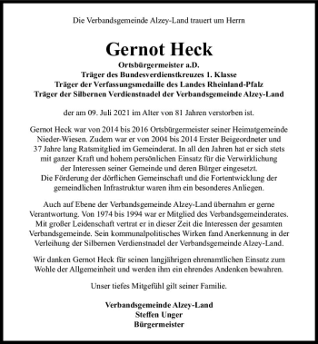 Traueranzeige von Gernot Heck von vrm-trauer