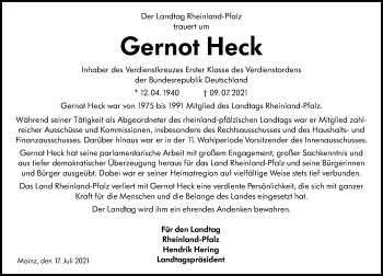 Traueranzeige von Gernot Heck von vrm-trauer