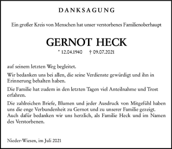 Traueranzeige von Gernot Heck von vrm-trauer