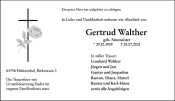 Traueranzeige von Gertrud Walther von vrm-trauer