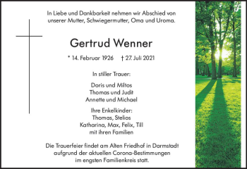 Traueranzeige von Gertrud Wenner von vrm-trauer