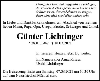 Traueranzeige von Günter Lichtinger von vrm-trauer