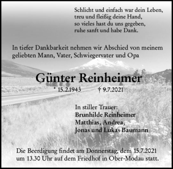 Traueranzeige von Günter Reinheimer von vrm-trauer