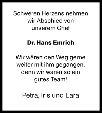 Traueranzeige von Hans Emrich von vrm-trauer