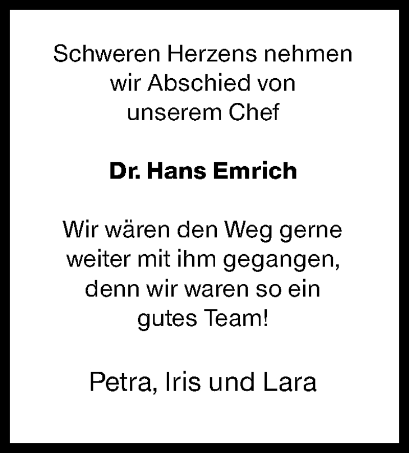  Traueranzeige für Hans Emrich vom 17.07.2021 aus vrm-trauer