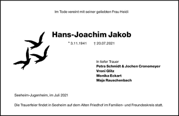 Traueranzeige von Hans-Joachim Jakob von vrm-trauer