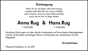 Traueranzeige von Hans Rug von vrm-trauer