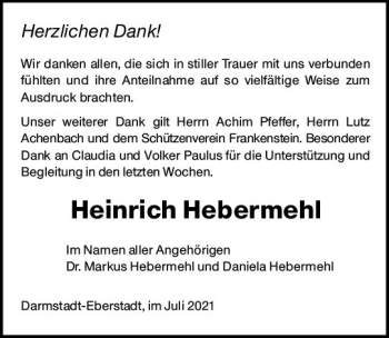 Traueranzeige von Heinrich Hebermehl von vrm-trauer