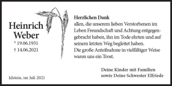 Traueranzeige von Heinrich Weber von vrm-trauer