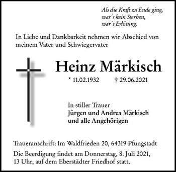 Traueranzeige von Heinz Märkisch von vrm-trauer