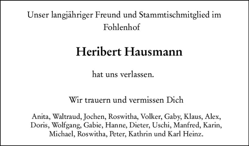  Traueranzeige für Heribert Hausmann vom 10.07.2021 aus vrm-trauer