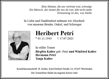Traueranzeige von Heribert Petri von vrm-trauer