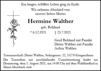 Traueranzeige von Hermine Walther von vrm-trauer