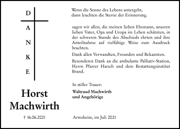 Traueranzeige von Horst Machwirth von vrm-trauer