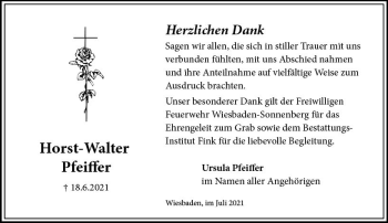 Traueranzeige von Horst-Walter Pfeiffer von vrm-trauer
