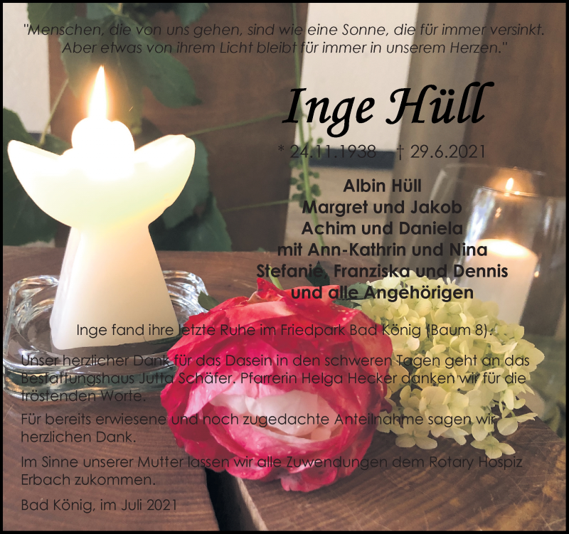  Traueranzeige für Inge Hüll vom 17.07.2021 aus vrm-trauer