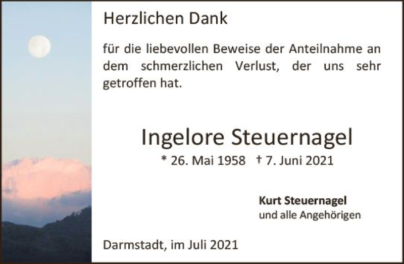  Traueranzeige für Ingelore Steuernagel vom 10.07.2021 aus vrm-trauer