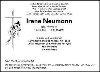 Traueranzeige von Irene Neumann von vrm-trauer