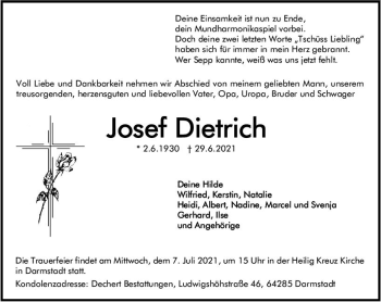 Traueranzeige von Josef Dietrich von vrm-trauer