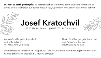 Traueranzeige von Josef Kratochvil von vrm-trauer