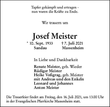 Traueranzeige von Josef Meister von vrm-trauer